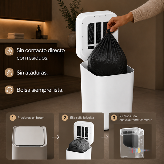 Papelera inteligente - Papelera cero contacto - Papelera con sellado automático de bolsa - Papelera sella y recambia la bolsa sola - Papelera BinElite inteligente cero contacto