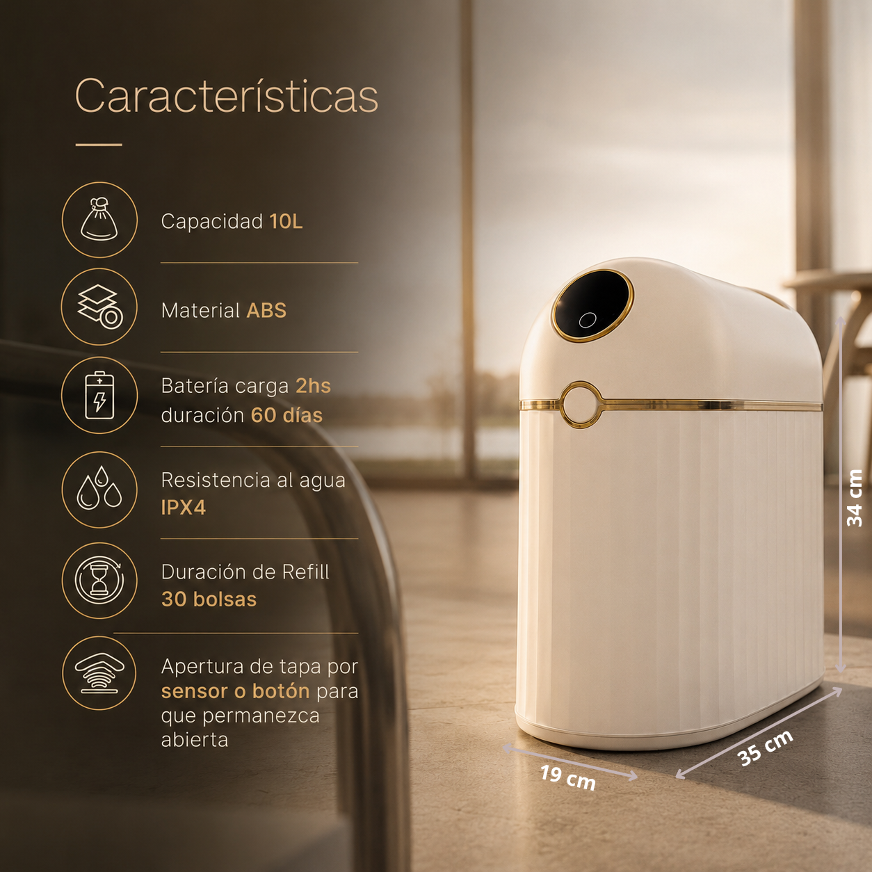 Papelera inteligente - Papelera cero contacto - Papelera con sellado automático de bolsa - Papelera sella y recambia la bolsa sola - Papelera BinLite inteligente cero contacto 