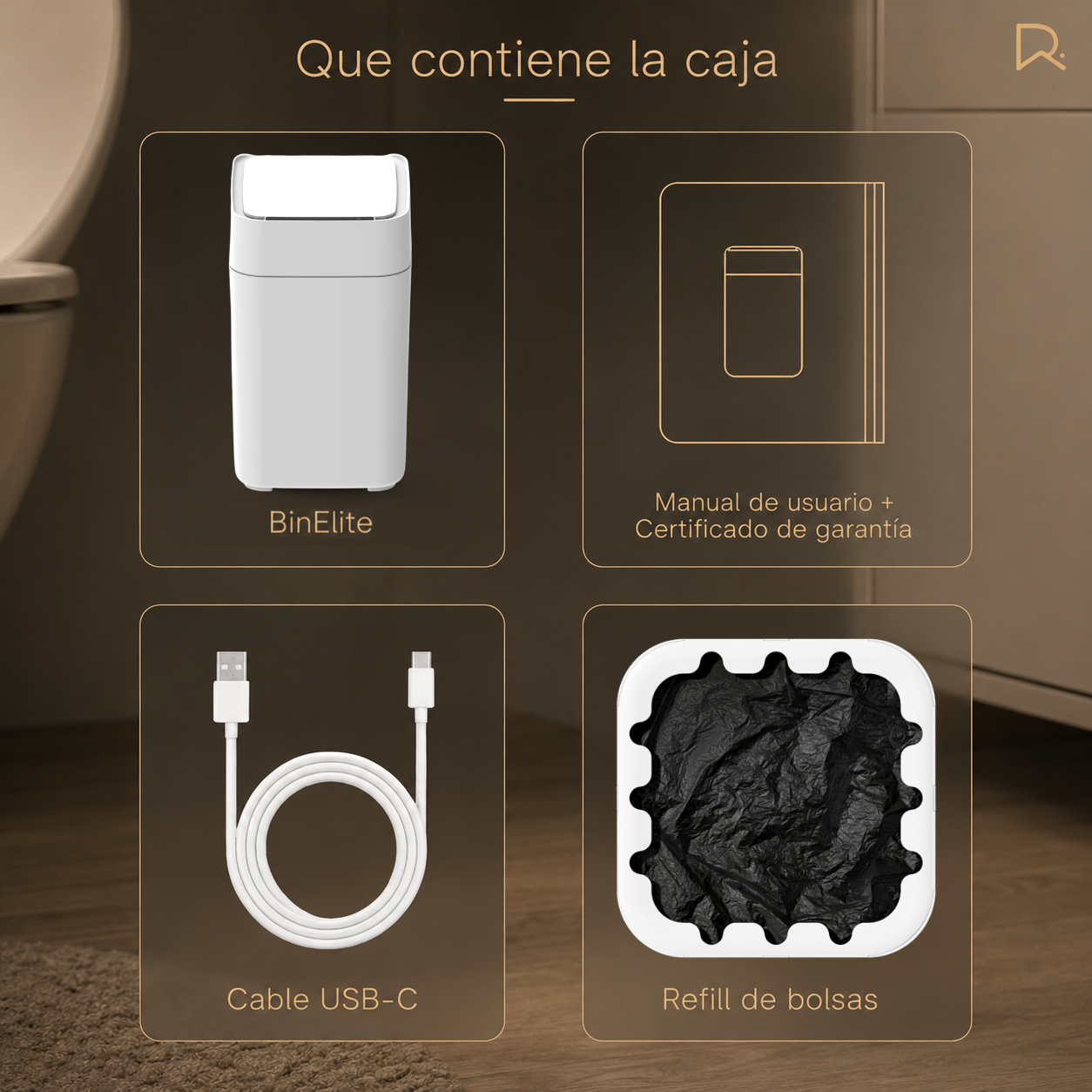 Papelera inteligente - Papelera cero contacto - Papelera con sellado automático de bolsa - Papelera sella y recambia la bolsa sola - Papelera BinElite inteligente cero contacto 
