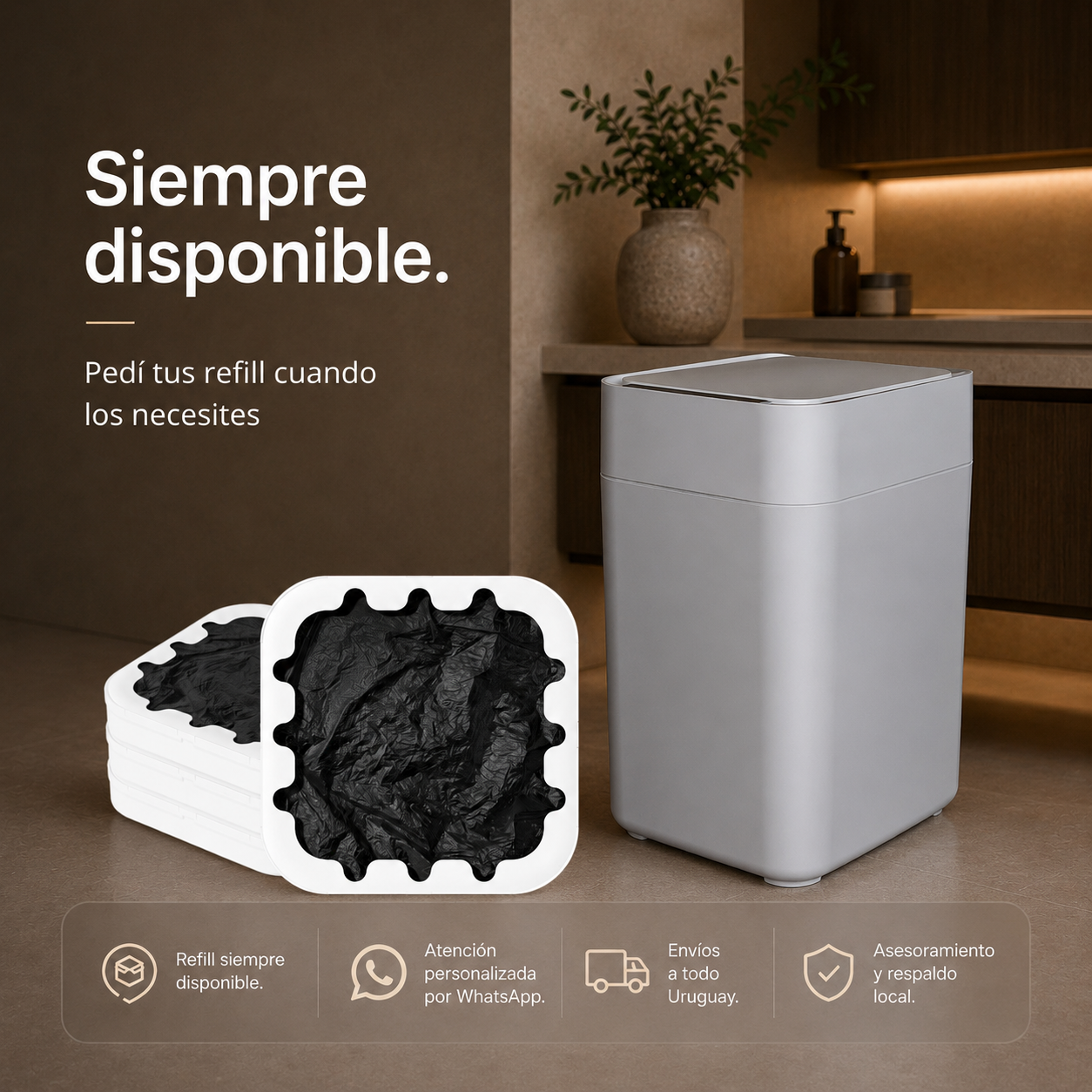 Papelera inteligente - Papelera cero contacto - Papelera con sellado automático de bolsa - Papelera sella y recambia la bolsa sola - Papelera BinElite inteligente cero contacto 