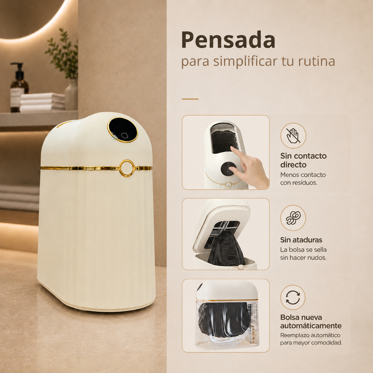 Papelera inteligente - Papelera cero contacto - Papelera con sellado automático de bolsa - Papelera sella y recambia la bolsa sola - Papelera BinLite inteligente cero contacto 