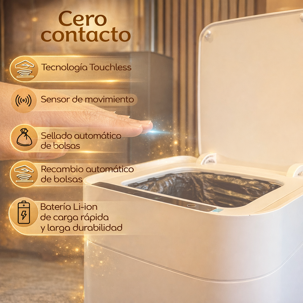Papelera inteligente - Papelera cero contacto - Papelera con sellado automático de bolsa - Papelera sella y recambia la bolsa sola - Papelera BinElite inteligente cero contacto 