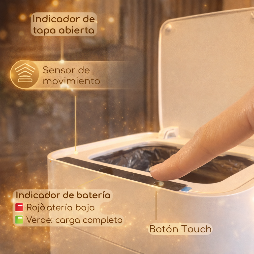Papelera inteligente - Papelera cero contacto - Papelera con sellado automático de bolsa - Papelera sella y recambia la bolsa sola - Papelera BinElite inteligente cero contacto 