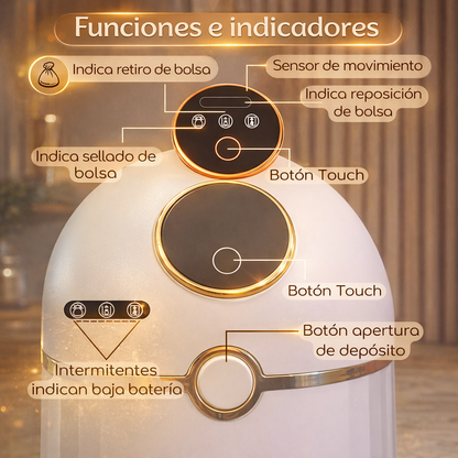 Papelera inteligente - Papelera cero contacto - Papelera con sellado automático de bolsa - Papelera sella y recambia la bolsa sola - Papelera BinLite inteligente cero contacto 