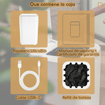 Papelera inteligente - Papelera cero contacto - Papelera con sellado automático de bolsa - Papelera sella y recambia la bolsa sola - Papelera UltraBin inteligente cero contacto 