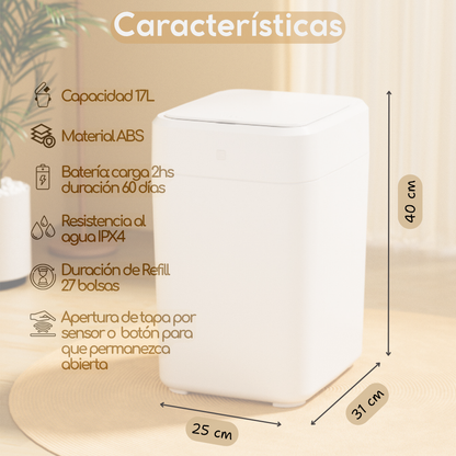 Papelera inteligente - Papelera cero contacto - Papelera con sellado automático de bolsa - Papelera sella y recambia la bolsa sola - Papelera UltraBin inteligente cero contacto 