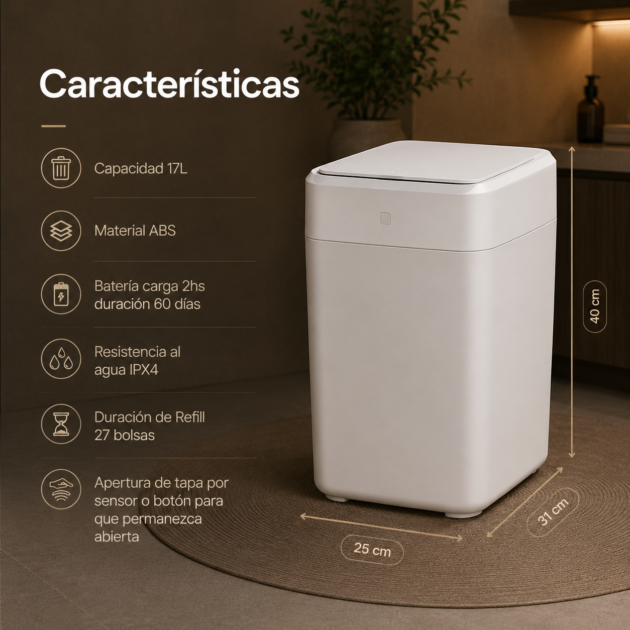 Papelera inteligente - Papelera cero contacto - Papelera con sellado automático de bolsa - Papelera sella y recambia la bolsa sola - Papelera UltraBin inteligente cero contacto 